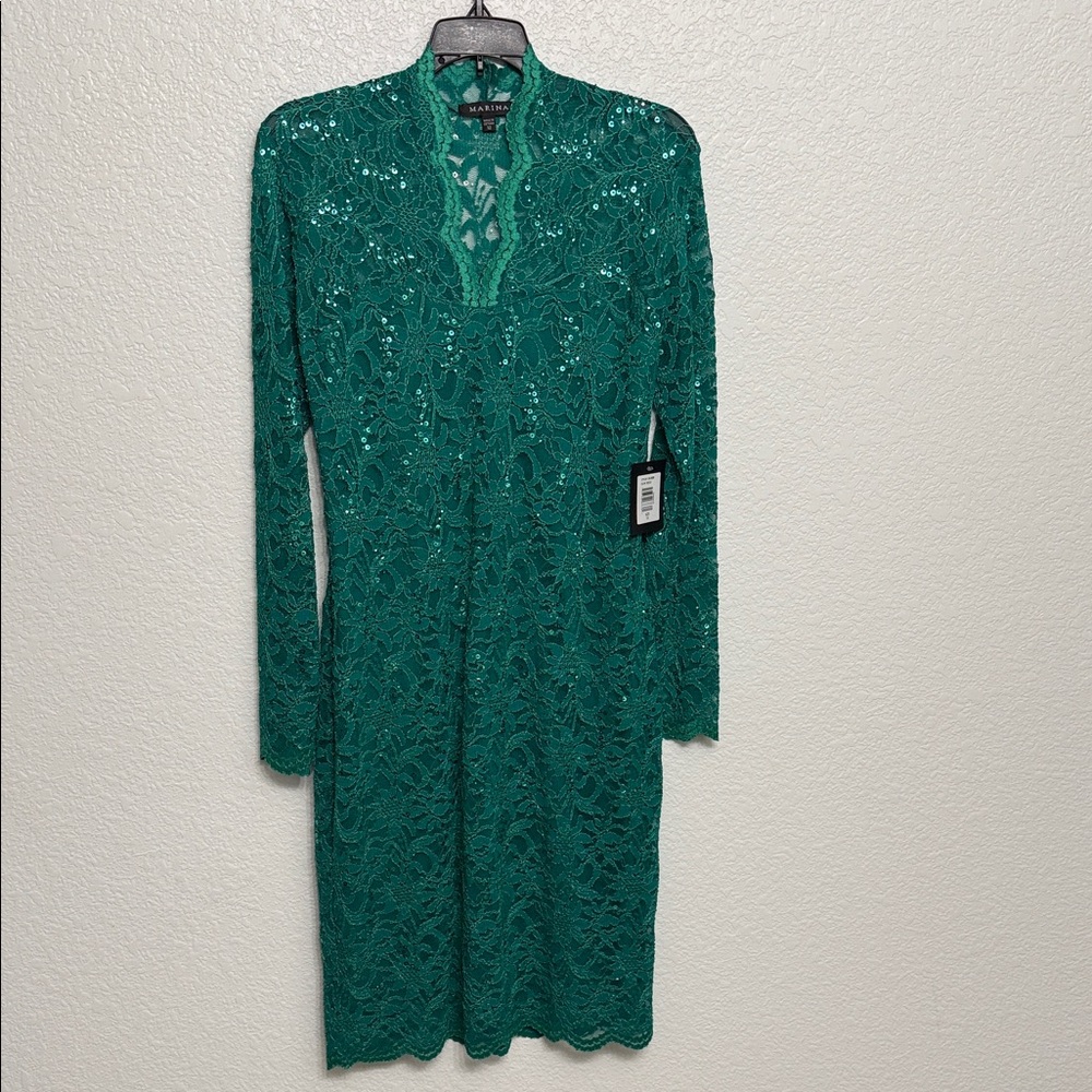 MARINA Teal Long Sleeve Lace Dress